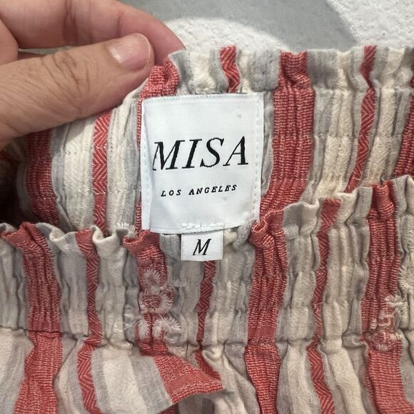 MISA Los Angeles Coral Grey & White Stripe Embroidered Off Shoulder Top Sz M - Picture 5 of 7
